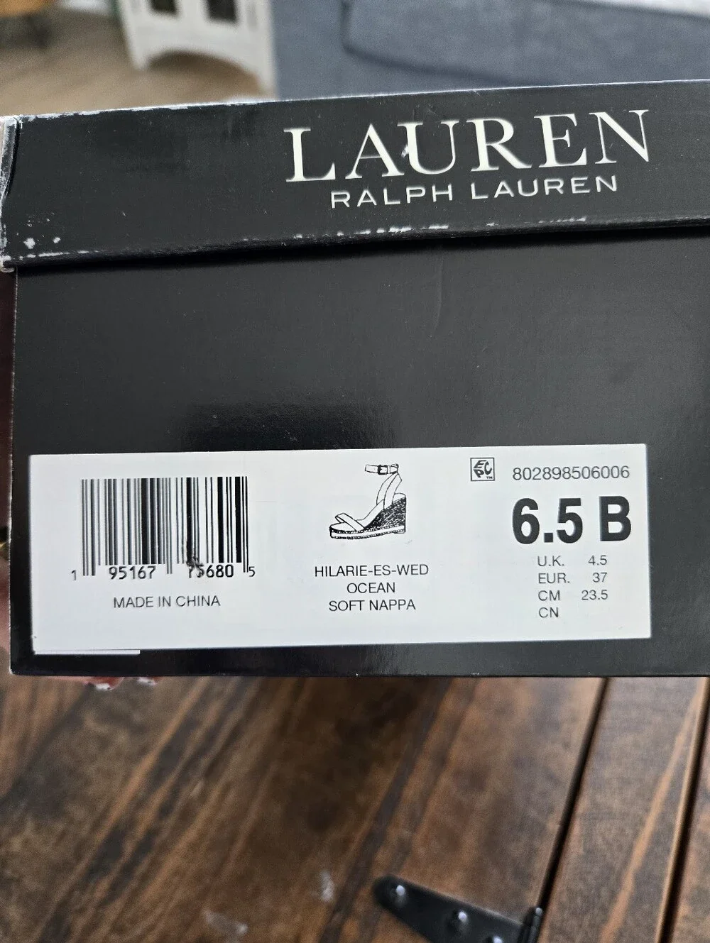 Lauren Ralph Lauren Hilarie Nappa Leather Espadrille Wedge Sandals. Size 6.5